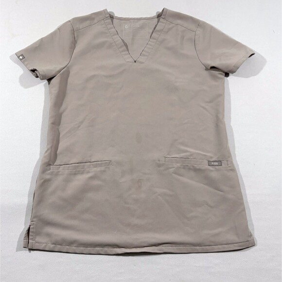 FIGS Scrub Top Womens Beige Tech Collection FW1100 Pockets Uniform V Neck Sz XXS - Picture 1 of 9